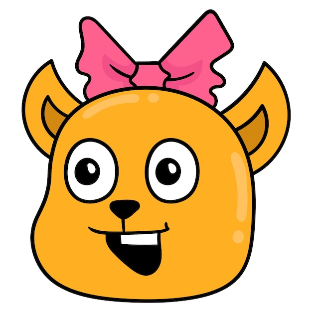 Female bear head wearing a beautiful ribbon on the head, vector illustration carton emoticon. doodle icon drawing