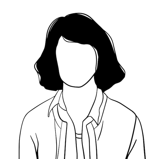 Female black and white portrait without a face vector illustration in cartoon style