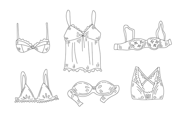 Vector female brassiere doodle set