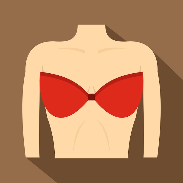 Il petto femminile in un'icona di reggiseno rosso illustrazione piana del petto femminale in un icona vettoriale di reggio rosso per il web