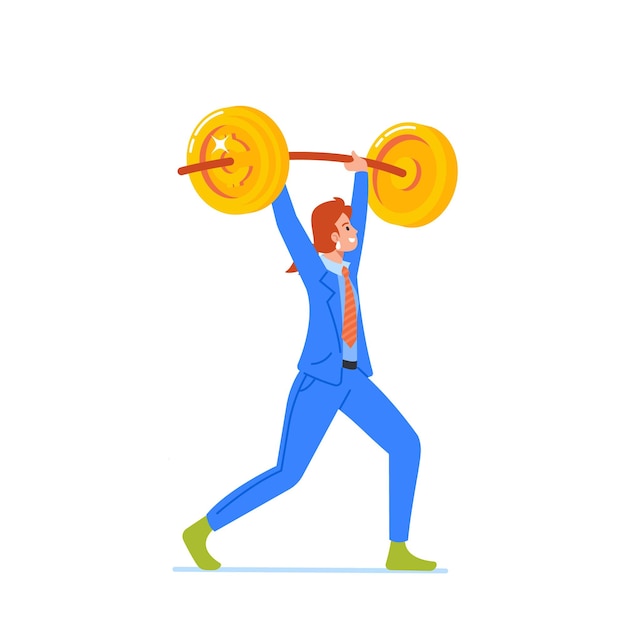 Female Business Character Physical Strength Matches her Financial Strength As she Lifts Barbell With Ease