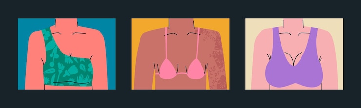Vector ブラジャーをつけた女性のバスト 下着をつけた女性の体のパーツ トレンドイラストのセット