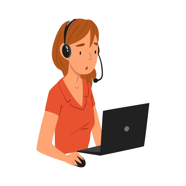 Vettore operatrice di call center online assistente di servizio di assistenza clienti con cuffie help desk online