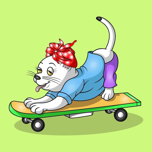 Vettore una gatta che cavalca uno skateboard