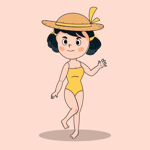 Female character cartoon summer vacation concept