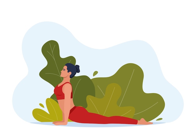 Female character doing yoga exercises on fresh air Outdoor yoga