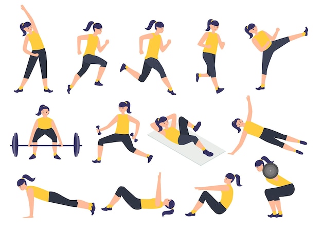 Vector female character exercising in flat style illustration