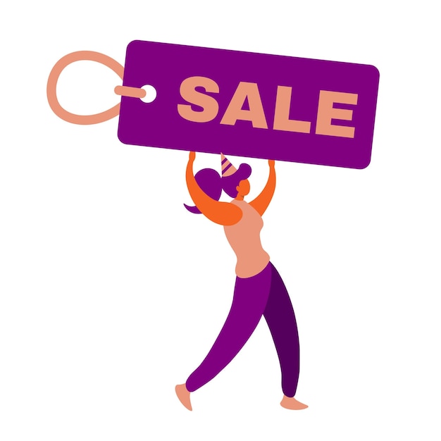 Female Character Holding A 2023 New Year Sale Tag Flat Illustration