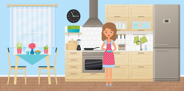 Female character in kitchen,  