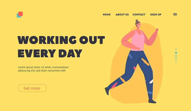 Female character run daily workout landing page template
athletic woman in sports wear running marathon or sprint