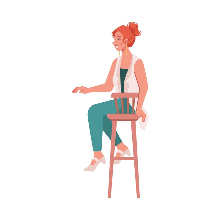 Vector female character sitting on barstool talking
