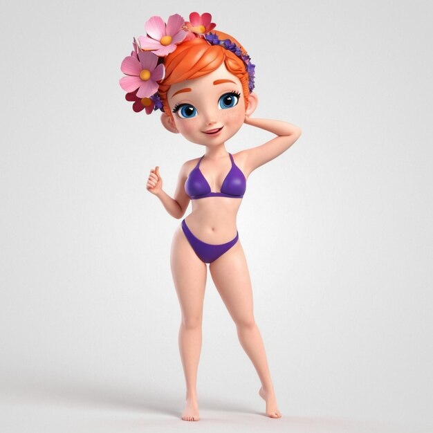 Vector female character in swimming suit and floral hair vector