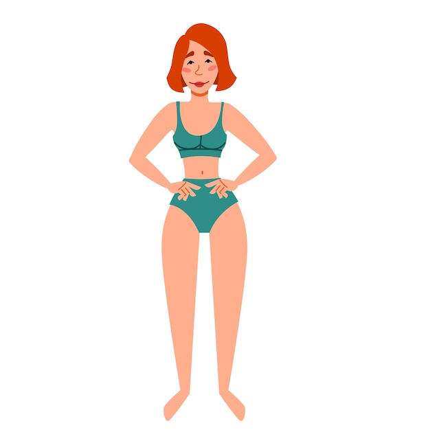 A female character in a swimsuit A thin European girl in full growth