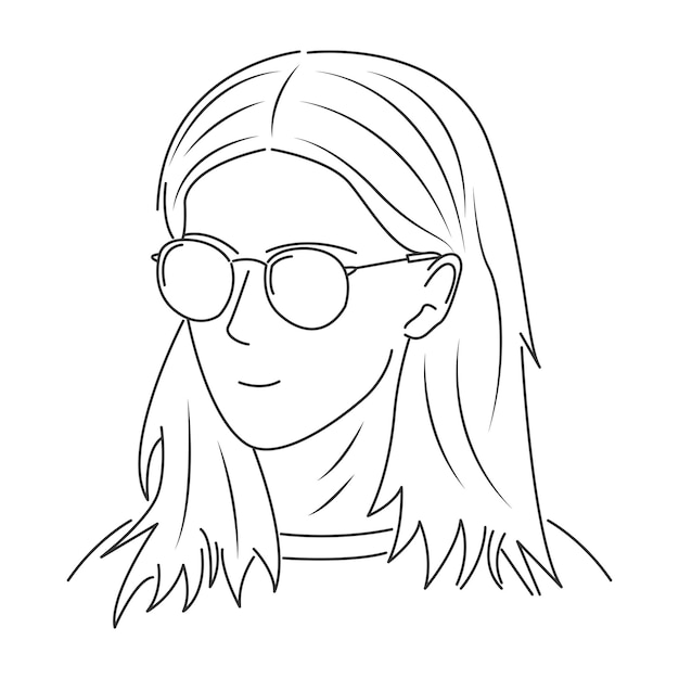 Female character with glasses in line art style