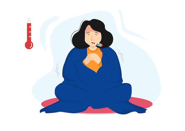 Female characters sick with coronavirus concept of health problems and viral infectious diseases flat vector illustration