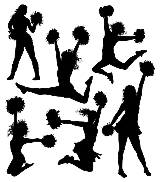 Vettore cheerleader femminile felice di saltare e ballare silhouette