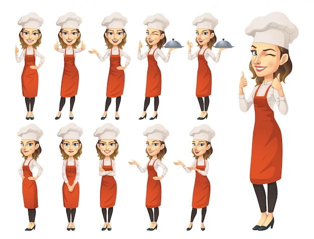 Vector female chef character set