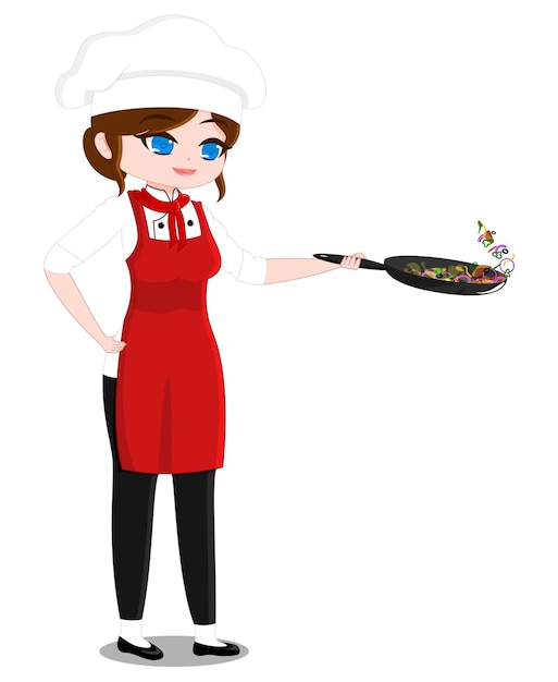 Female Chef Flipping Food in Pan