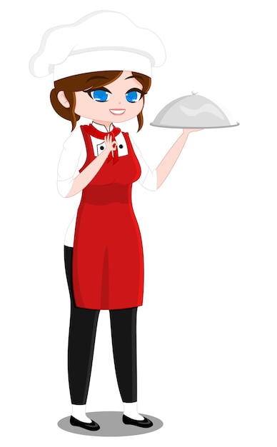 Female Chef Making a Chefs Kiss with Metal Cloche