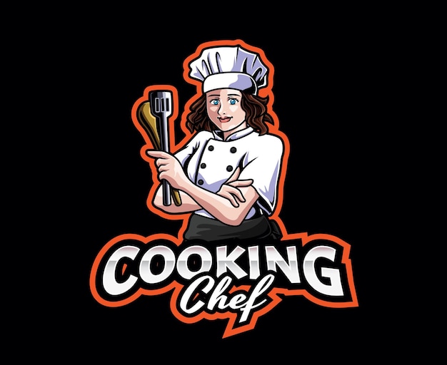 Design del logo della mascotte dello chef femminile