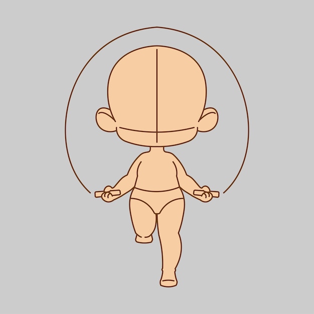 Vector a female chibi pose reference engaged in jump roping chibi pose reference