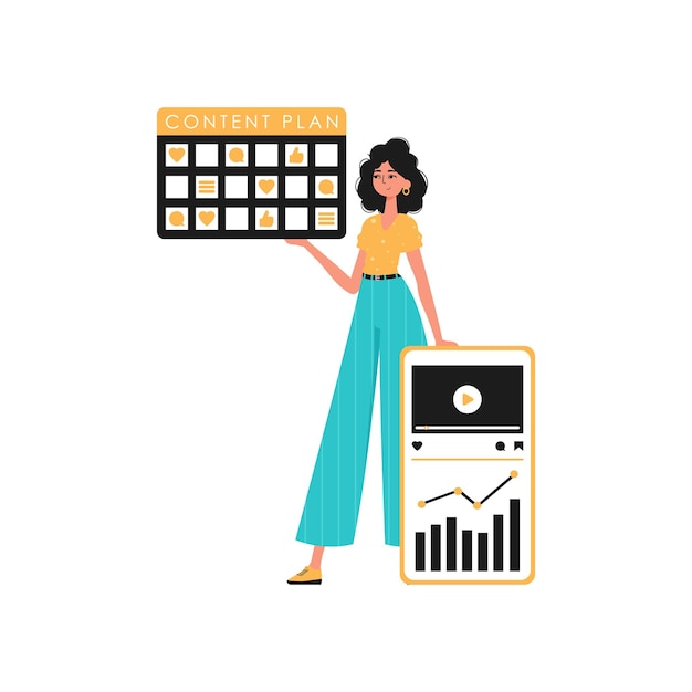 Vector the female child is holding a subject plan in his hand trendy style vector illustration