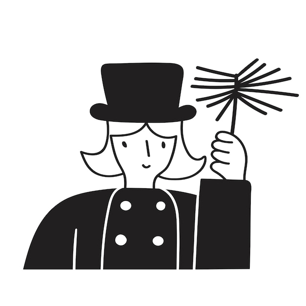 Female chimney sweep. Vector hand drawn outline illustration on white background.