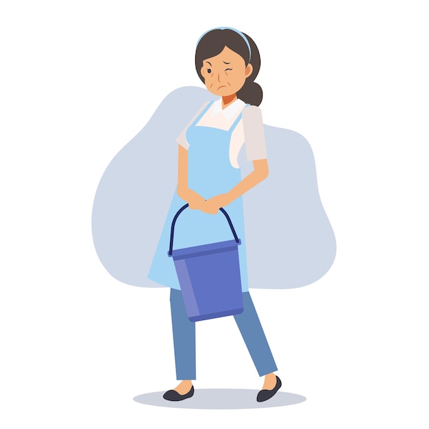 Female cleaner is cleaning Flat vector cartoon character illustration