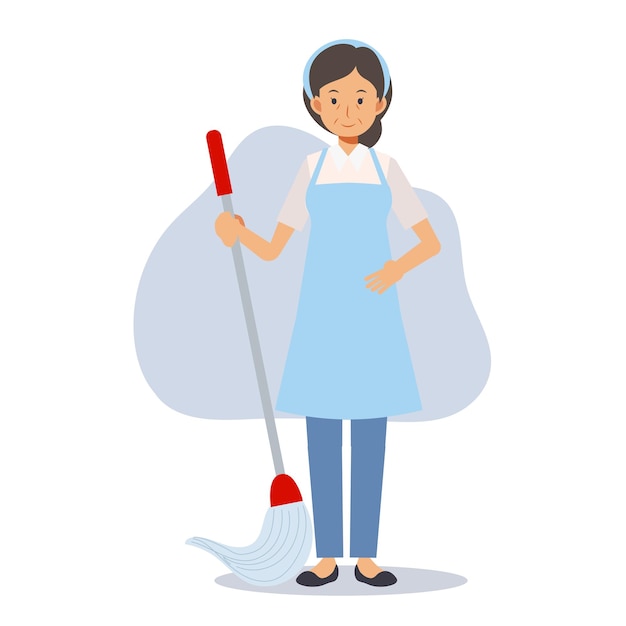 Vector female cleaner is cleaning flat vector cartoon character illustration