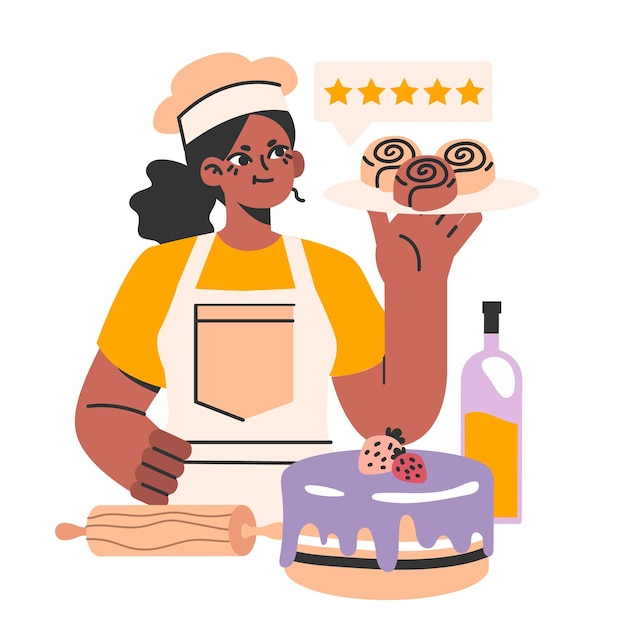 Vector female confectioner small businessowner black woman in an apron