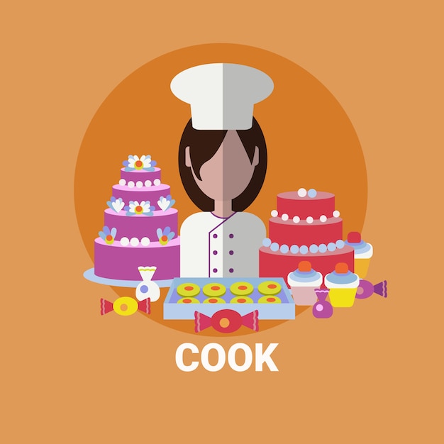 Female cook confectioner cooking meal profile avatar icon