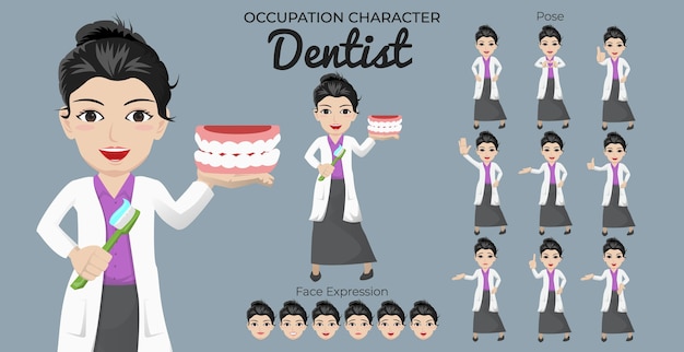 Female dentist character set with variety of pose and face expression