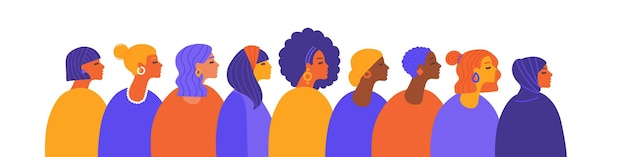 Vector female diverse faces different ethnicity and hairstyle woman empowerment movement girl power