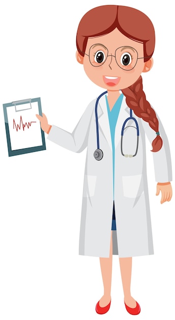 A female doctor cartoon character on white background