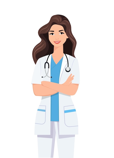 Vector female doctor character physician hospital checkup patient healthy treatment personnel