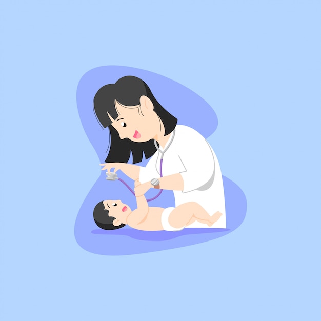 Vector female doctor checking a baby illustration