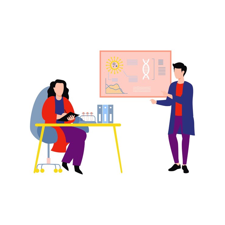Vector female doctor checking medical report