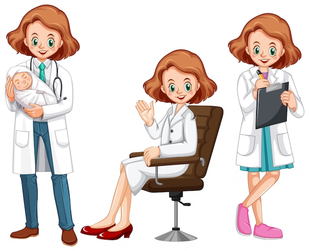 Vector female doctor in different actions