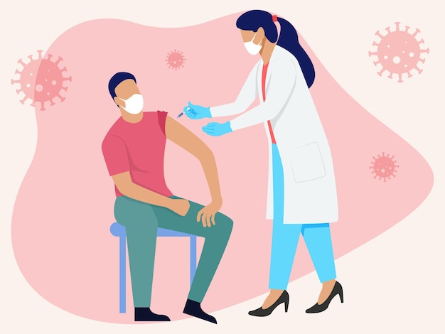 Female doctor giving vaccine to boy