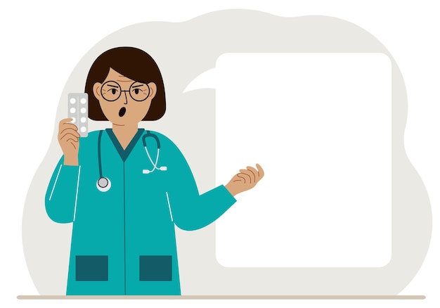 女性医師が手に剤を握っていますその隣にはテキストのスペースがあります