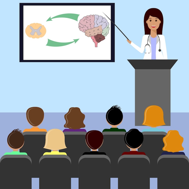 Vector female doctor lecture brain and spinal cord