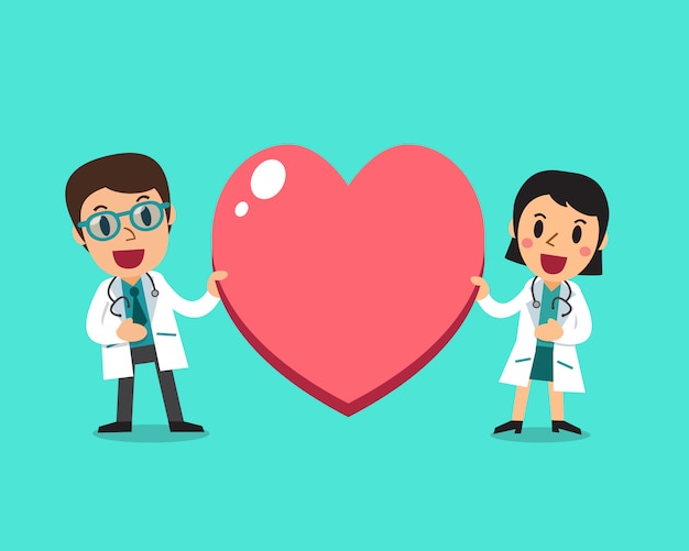 Vector female doctor and male doctor with big heart sign