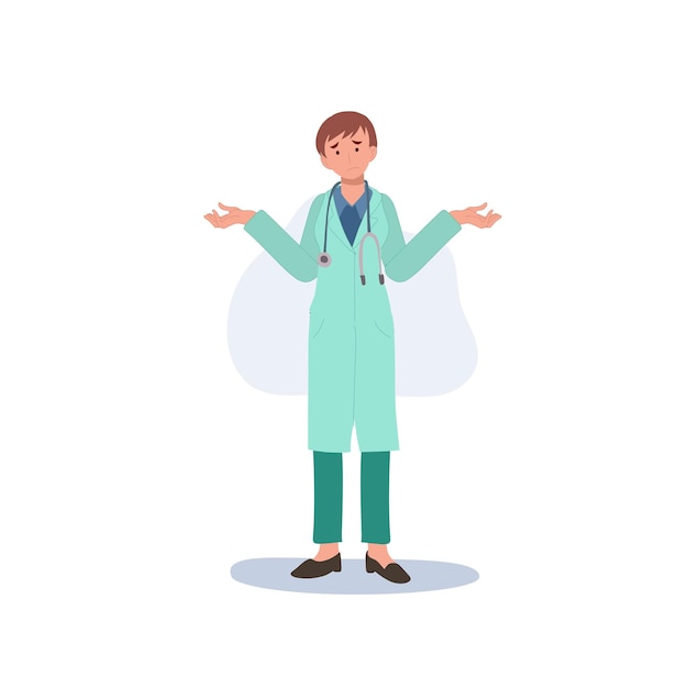 A female doctor in a medical uniform woman doctor is don't understand getting confuse Flat vector illustration