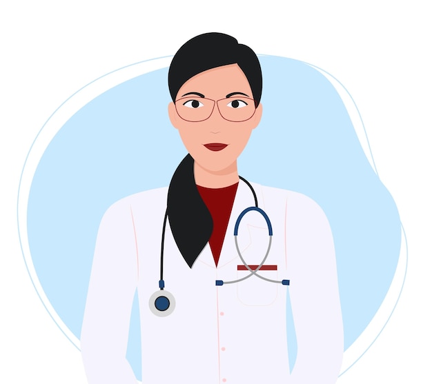 Vector female doctor portrait therapist in a white coat and a stethoscope medical specialist