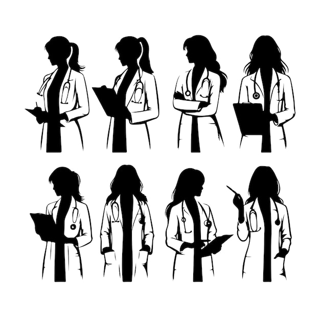 Vettore di illustrazione della silhouette di un medico femminile