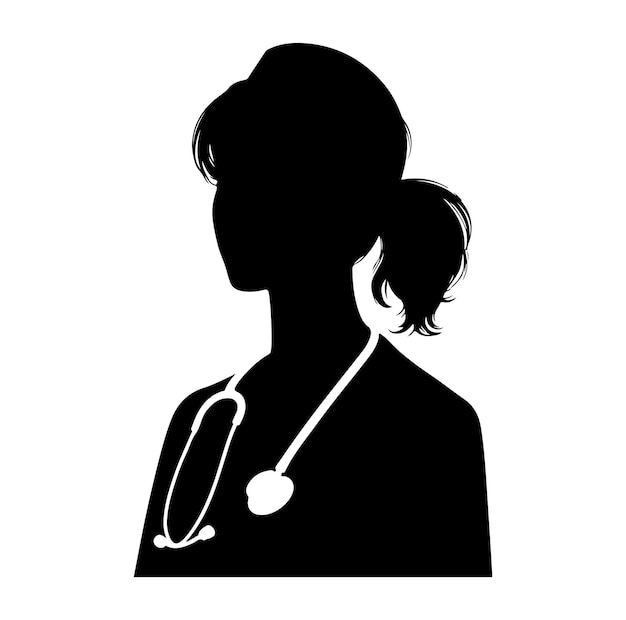 Vettore illustrazione della silhouette di un medico femminile