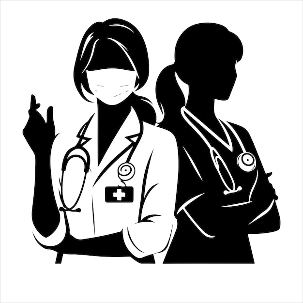 Female doctor silhouette vector illustration