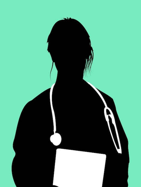 Vector female doctor silhouette with stethoscope