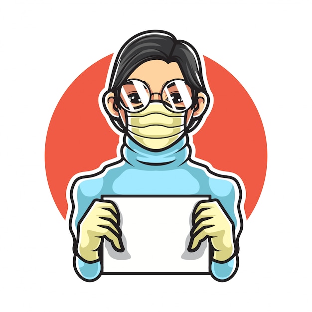 Female Doctor wearing medical mask holding on white paper