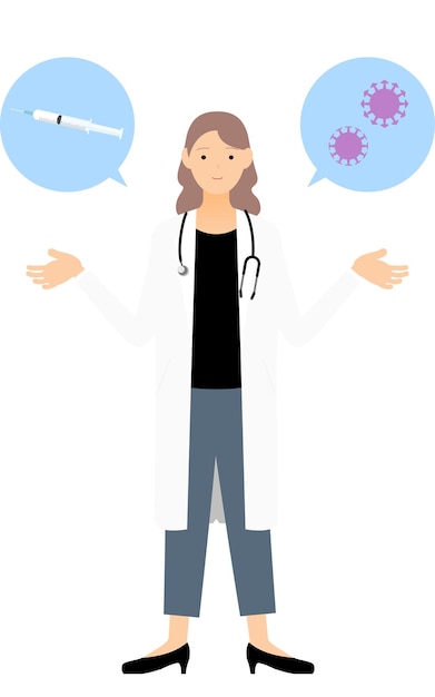 Female doctor in white coat explaining Vaccine recommendation pose